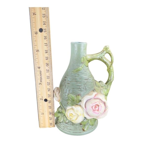 Antique Schafer And Vater Rose Vase Fine Porcelain Vase Textured Flower Marked - Picture 7 of 9